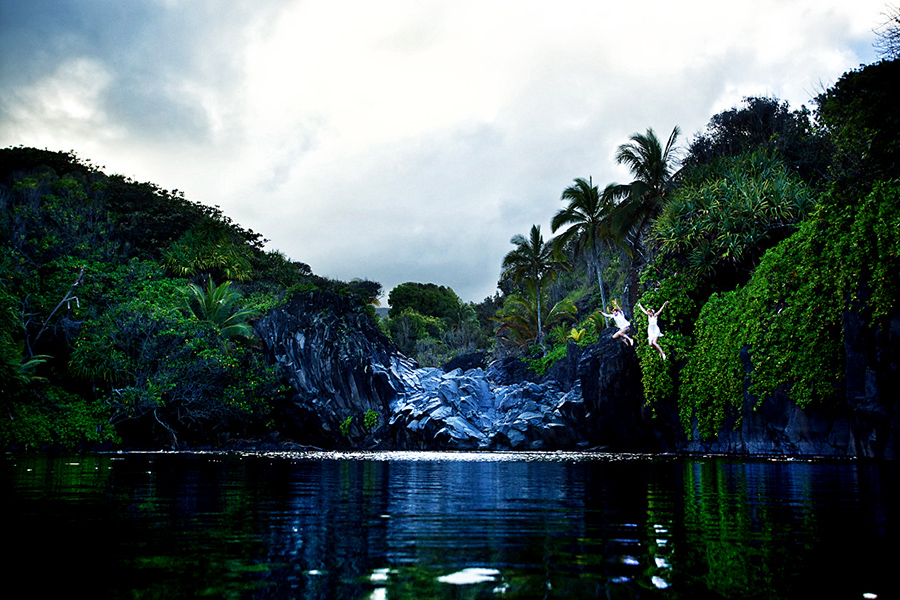 Cliff Jumping for trash the dress in Hawaii