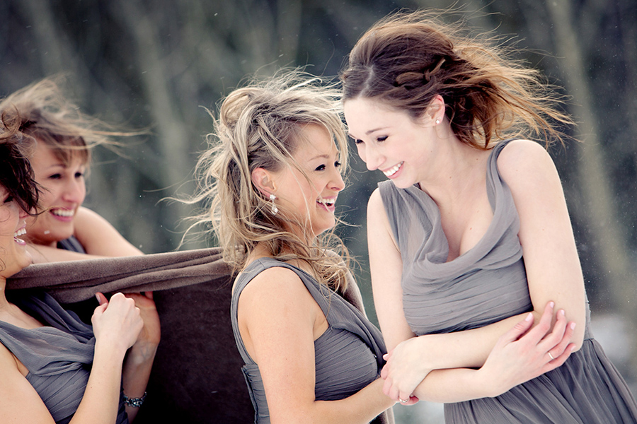 Chilly bridesmaids :: Canmore Wedding Photography by infusedstudios.ca