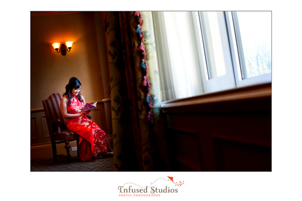 Chinese bride reading wedding card