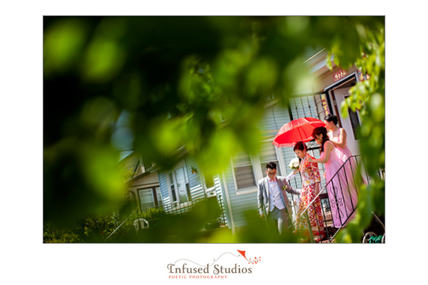 Chinese bride leaving house