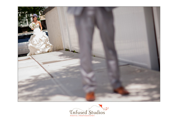 Bride coming up to first look