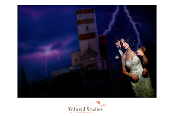 Lightening strikes wedding portrait