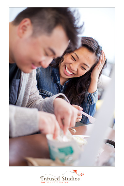 Vancouver engagement photos  - Jessica and Kevin having lunch