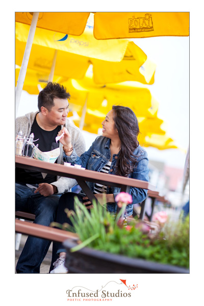 Vancouver engagement photos  - Jessica and Kevin having lunch