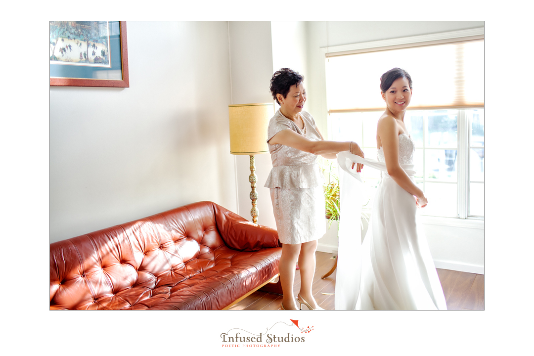 Edmonton wedding photography :: Mother helping bride get ready