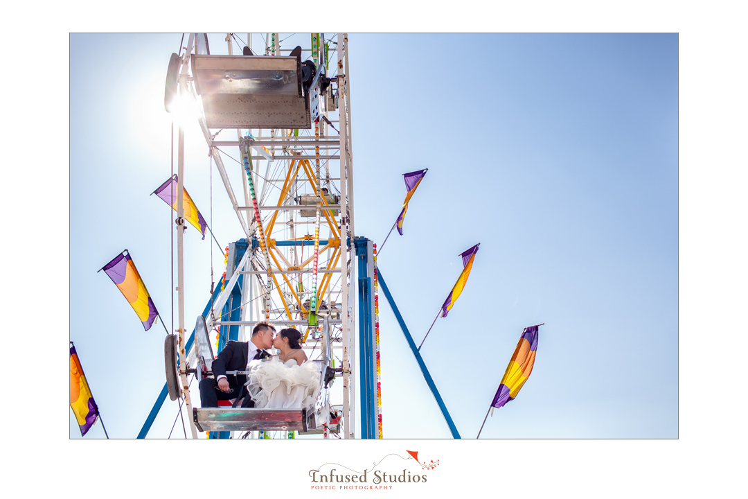 Creative bridal portraits at a carnival by Edmonton Wedding Photographers
