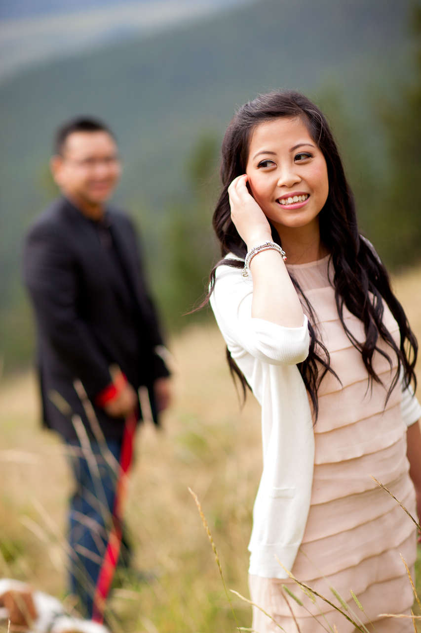 Banff Engagement photos - couples portrait outdoors focus on her (CiCi and Steve)
