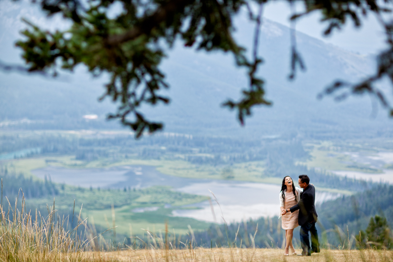Banff Engagement photos - couples portrait outdoors with trees (CiCi and Steve)