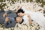 Edmonton family photo ideas - vow renewal bride and groom in a bed of petals