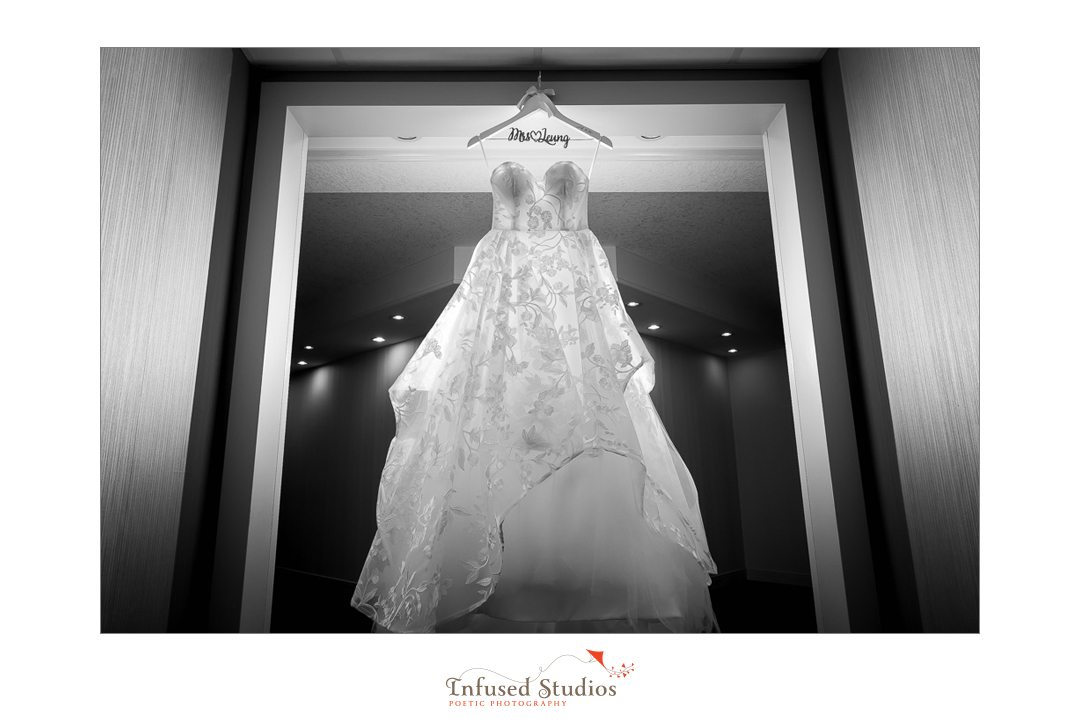 Black & white wedding dress photo by Calgary wedding photography by Infused Studios