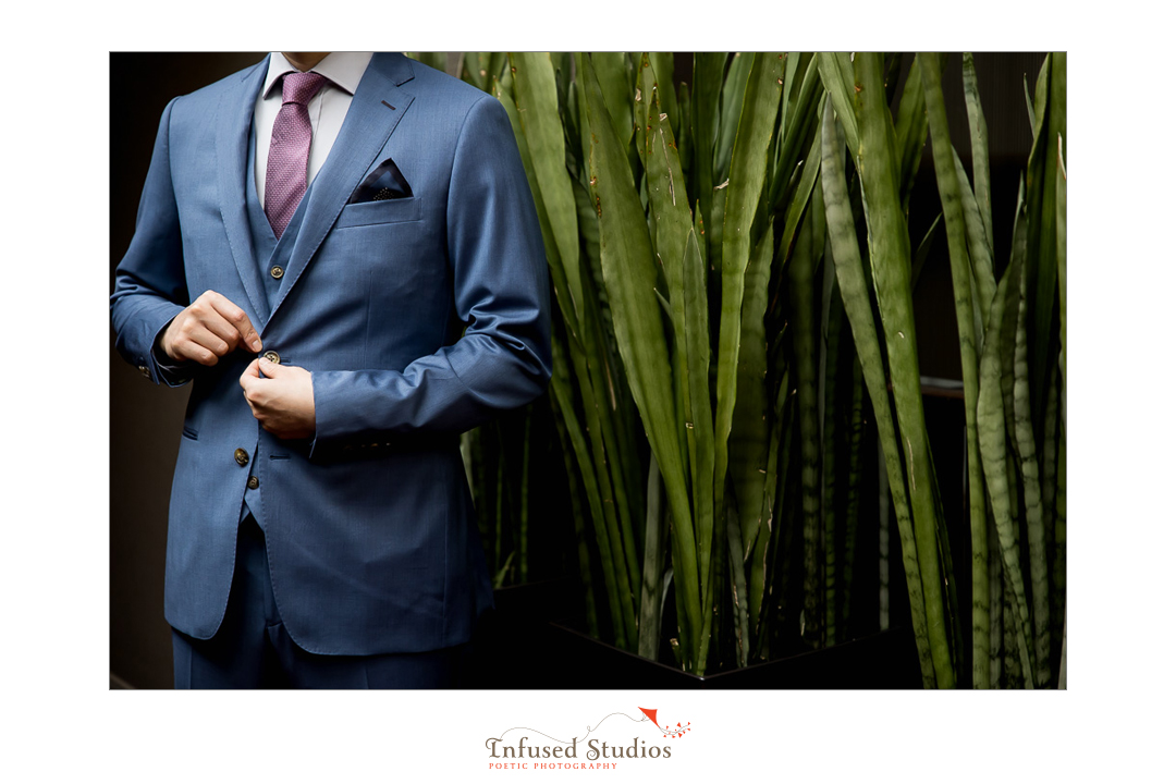 Artistic photo of groom on wedding day by Calgary wedding photography by Infused Studios